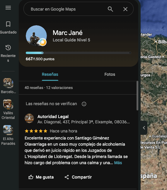 Captura íntegra del texto de la reseña de Marc Jané en Google Business Profile